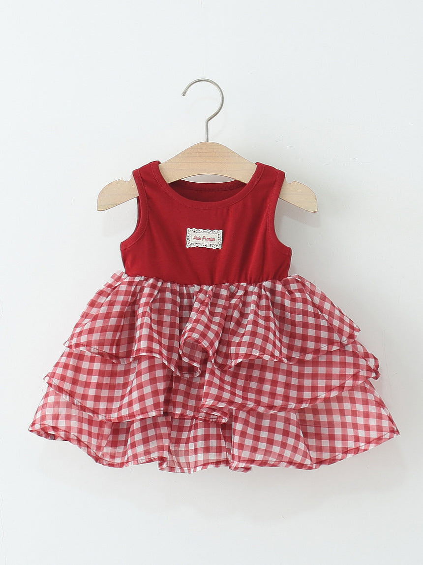 Children's Clothing Sleeveless One-piece Western Style Plaid Cake Children's Dress