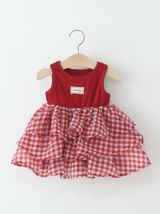 Children's Clothing Sleeveless One-piece Western Style Plaid Cake Children's Dress