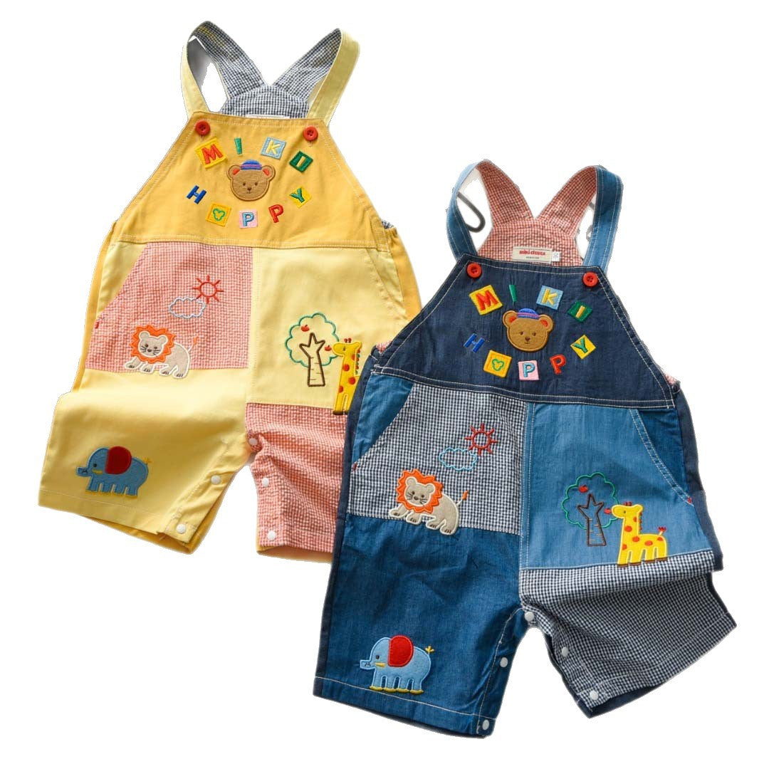 Children's Clothing Summer Cartoon Bear Letter Splicing Suspender Shorts Children's Pants