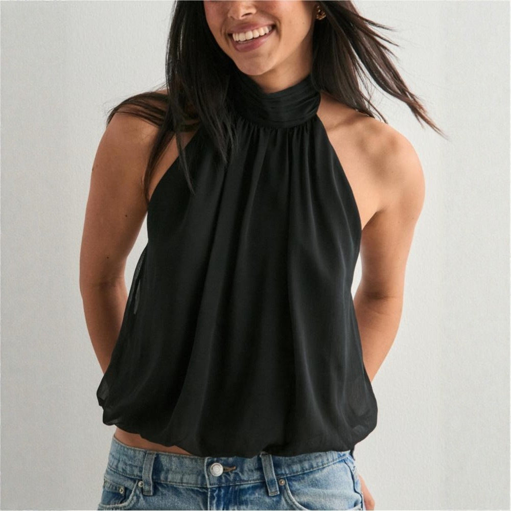 Solid Color Vacation Sexy Backless Halter Tops