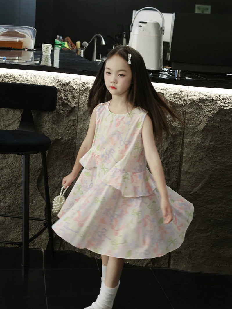 Children's Clothing Summer Princess Bow Vest Floral Children's Dress