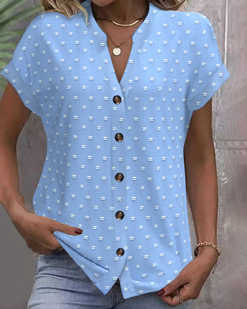 Women's Spring Fashion Buttons Loose T-shirt Sleeve Shorts