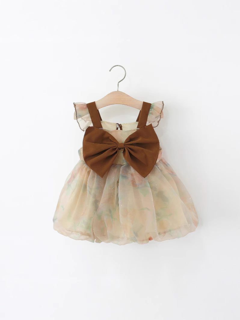 Children's Clothing Summer Caramel Big Bow Floral Bud Princess Children's Dress