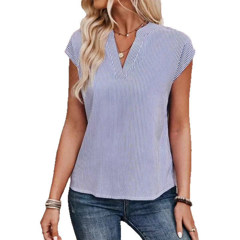 Women's Summer Sleeveless Shirt Simple Striped Fashionable Tops