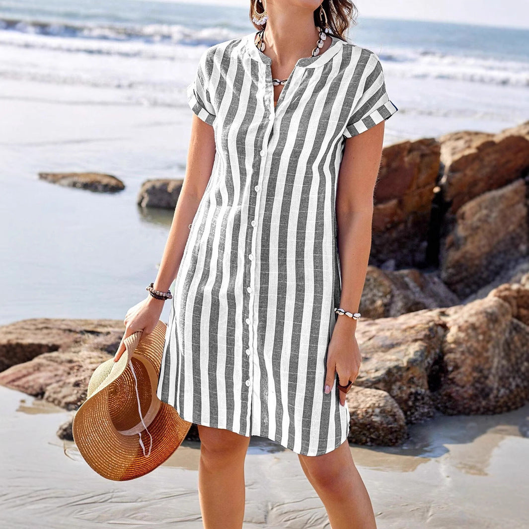 Women's Summer Fashion Temperament Leisure Loose Striped Blouse