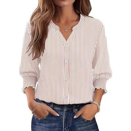 Women's Small Collar Single-breasted Ruffled Half Sleeve Slim Blouse