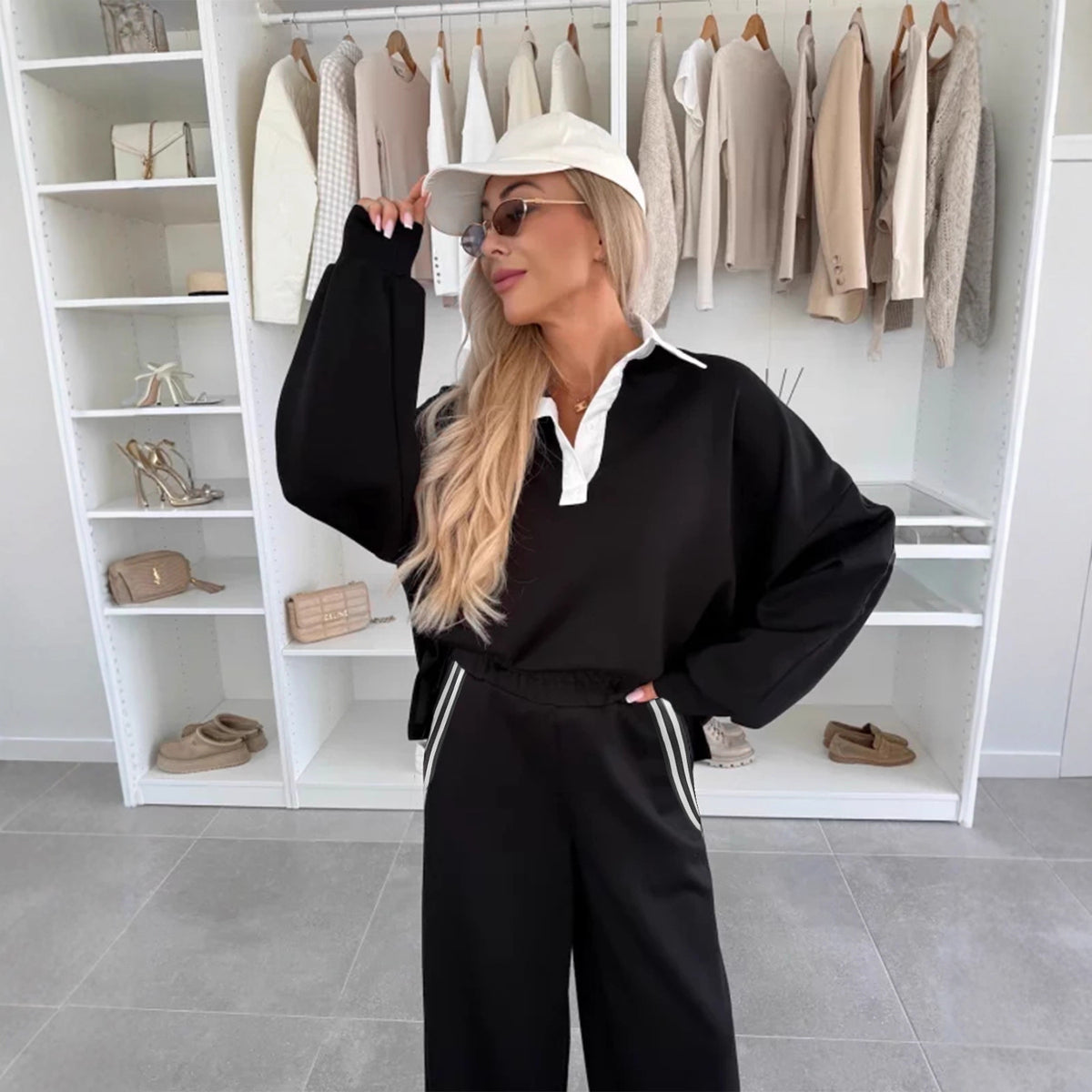 Straight Loose Fashionable Striped Composite Veet Fashion Casual Suit