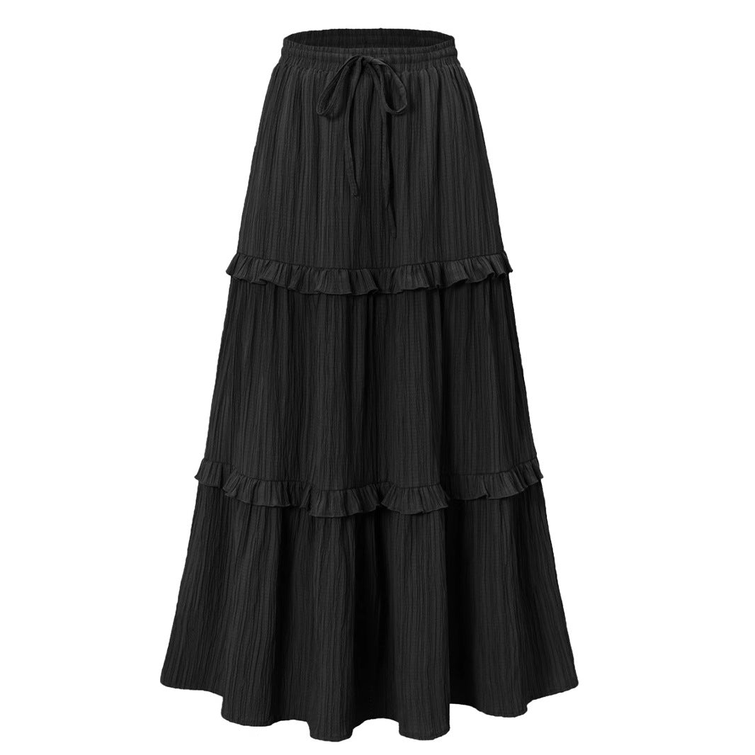 Drawstring Lace High Waist Elastic A- Skirt