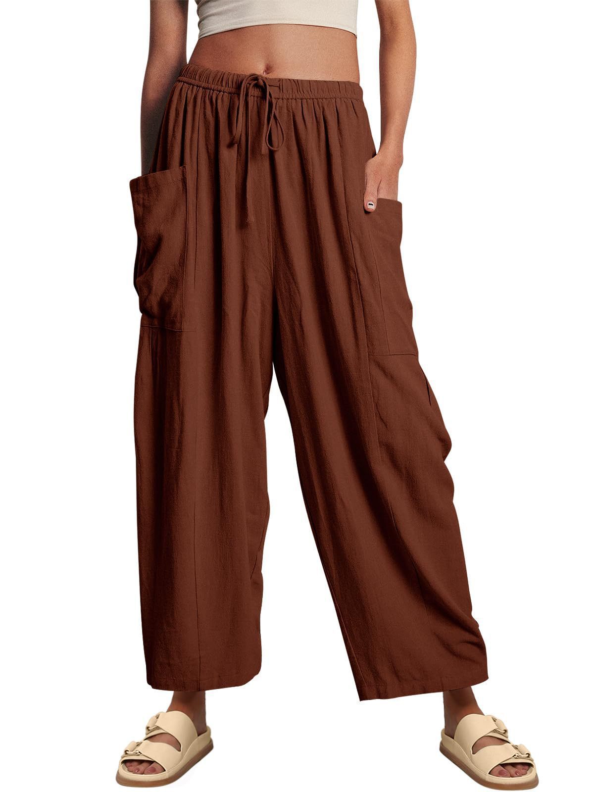Women's Stripes Elastic Waist Cropped Pleated Breathable Casual Pants
