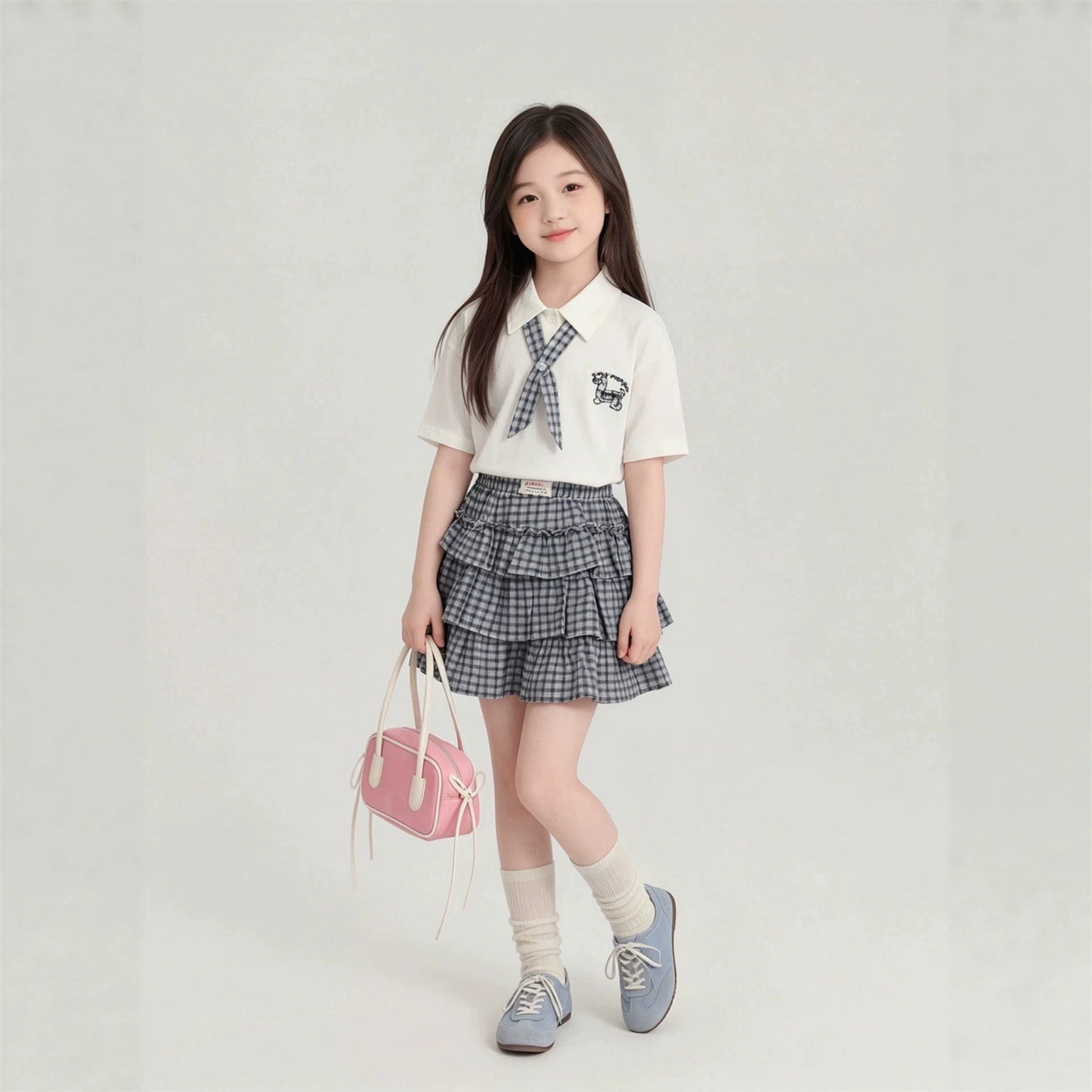 Korean Plaid Cake Dress Sweet Two-piece Children's Suit