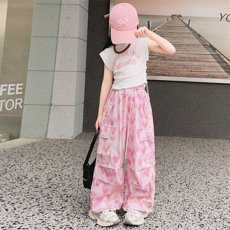 Loose Trousers Middle Big Letter Drawstring Short Sleeve Children's Suit