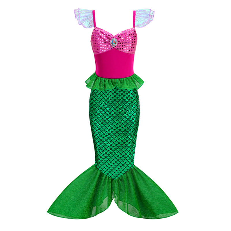 Flying Sleeve Sequins Western Style Sleeveless Princess Children's Dress