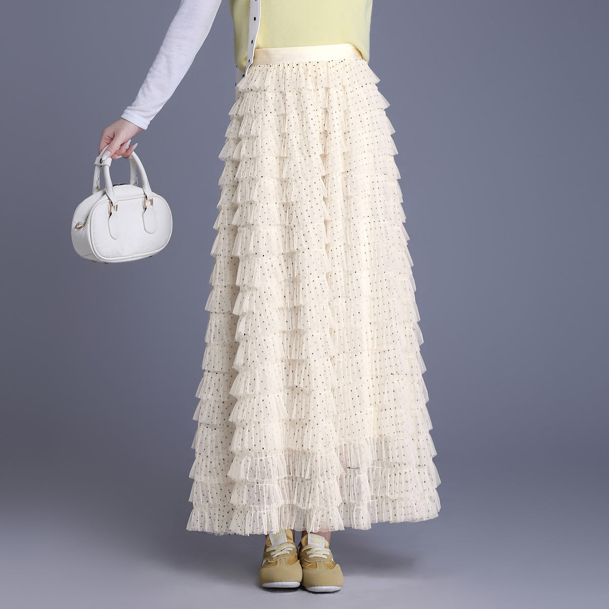 French Style Gentle Retro Elegant Lace Net Yarn Cake Polka-dot Skirts