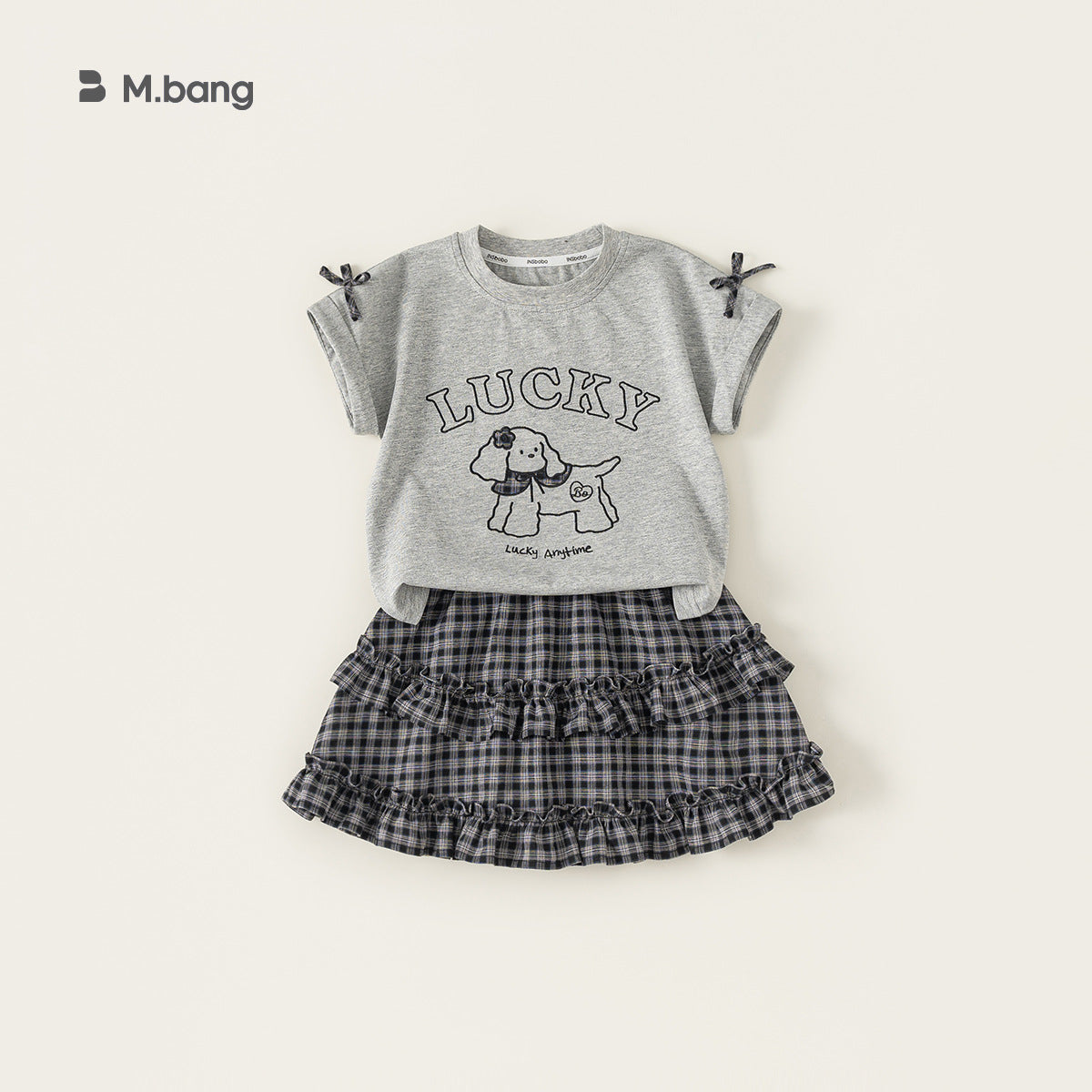 Children's Clothing Bow Cute Short Sleeve Plaid Lace Children's Suit