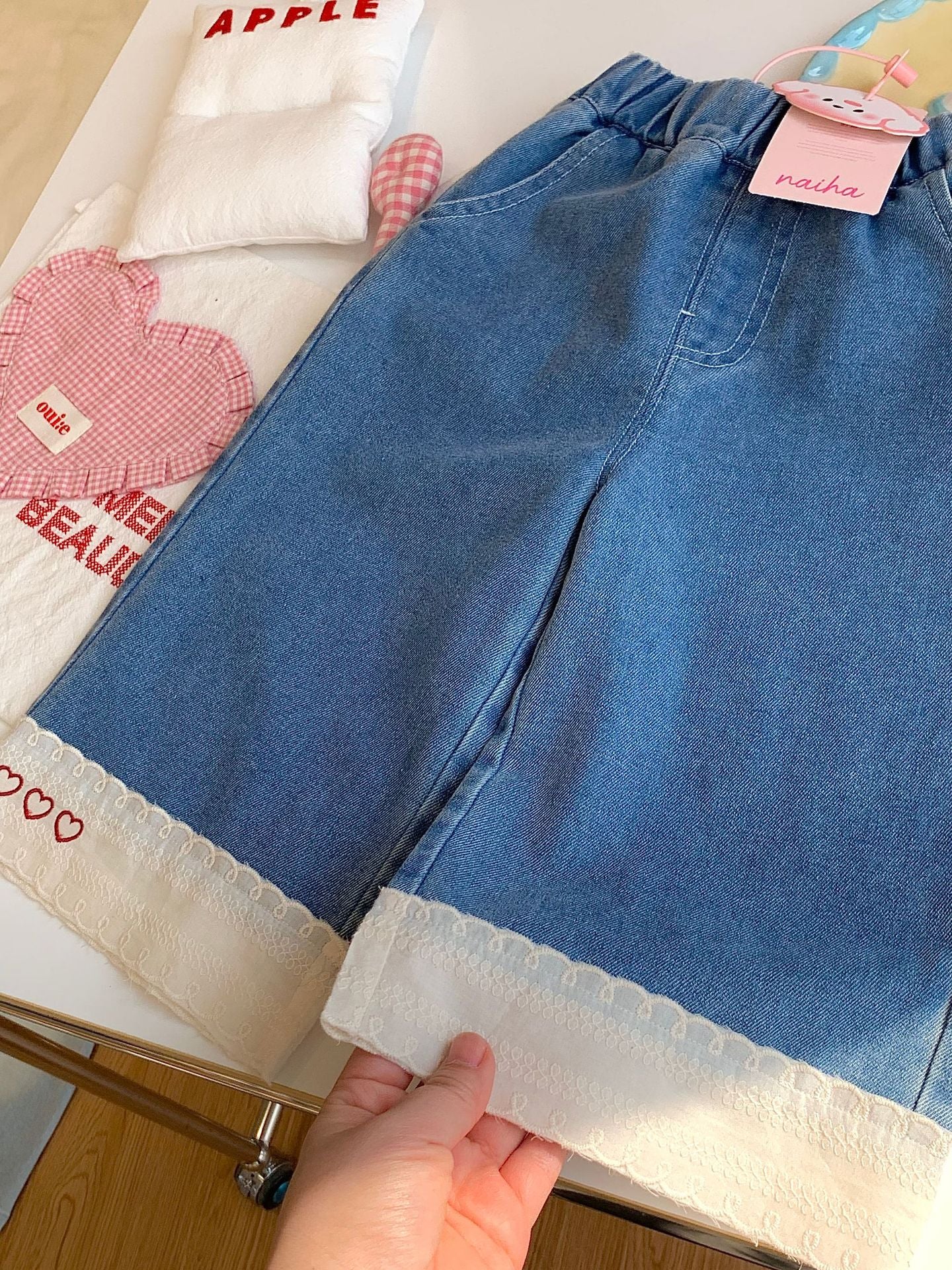 Children's Summer Jeans Western Style Lace Patchwork Easy Matching Children's Pants