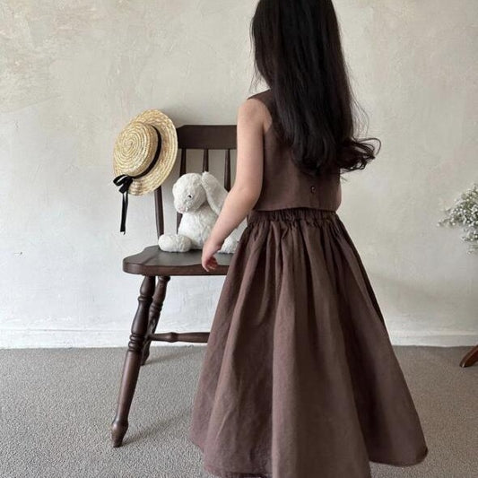 Children's Summer Mori Suspenders Vest Skirt Two-piece Children's Suit