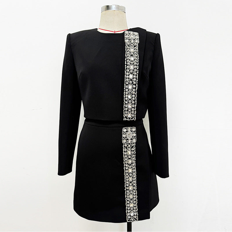 Personality Single Collar Beads Rhinestones Two-piece Fashion Casual Suit