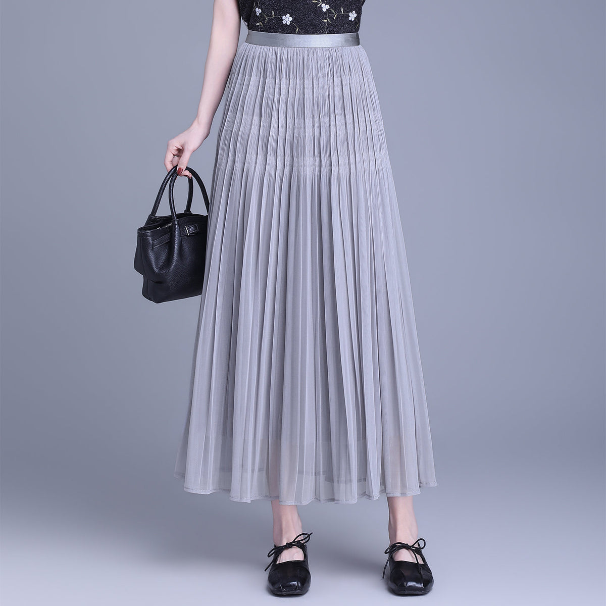 Effect Pleated Fashion A- Line Dress Elastic Skirt