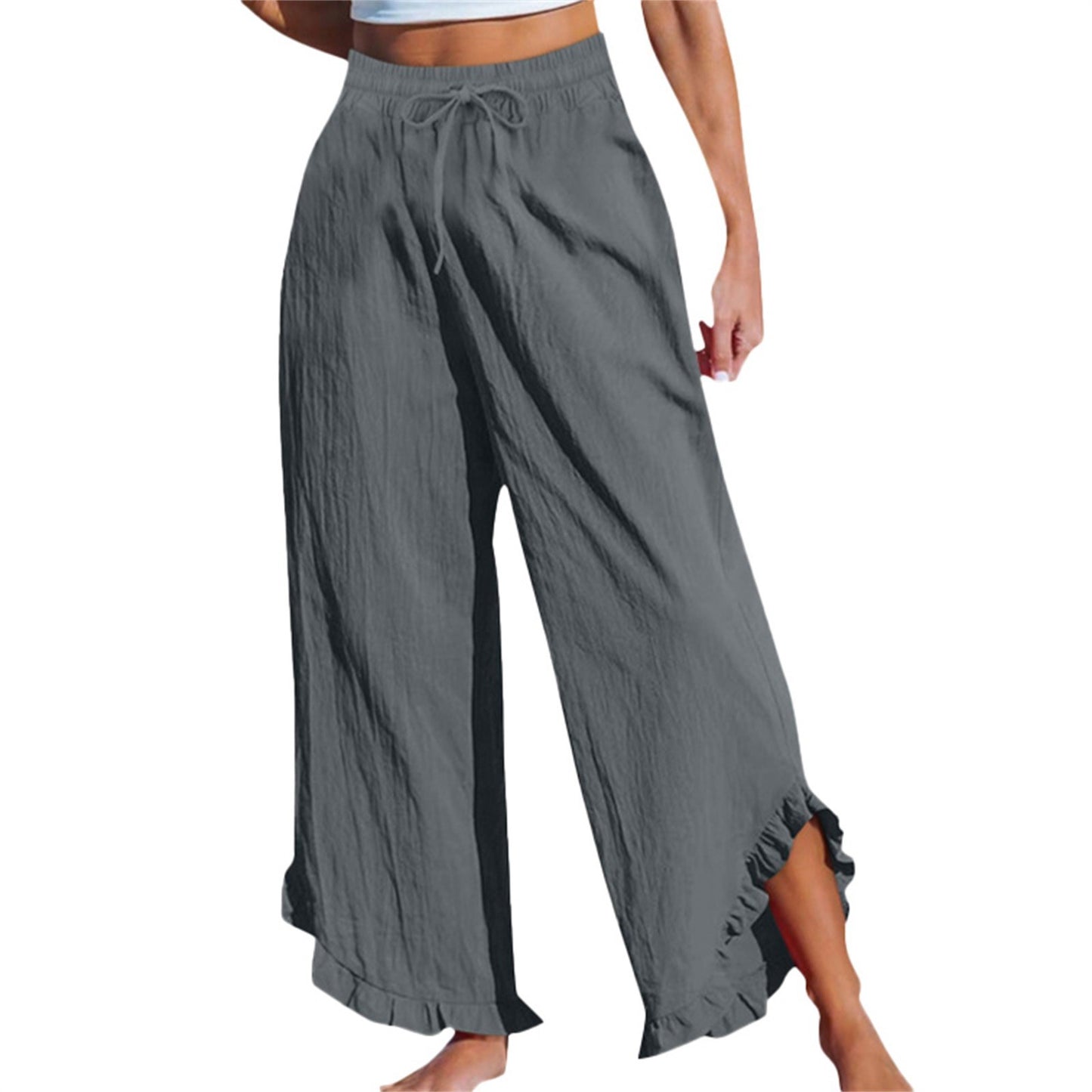 Women's High Waist Pleating Irregular Trousers Cotton Linen Casual Pants