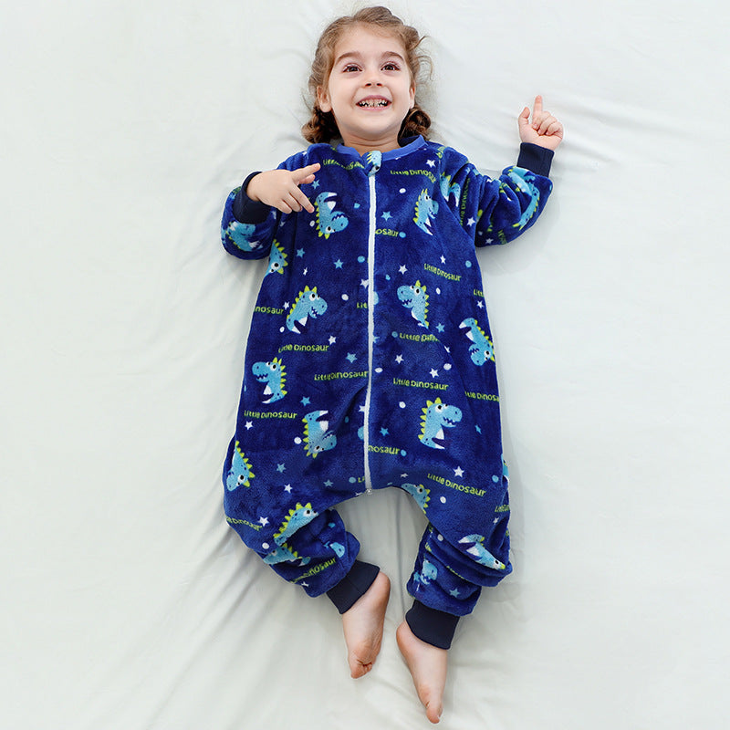 Children's One-piece Pajamas Flannel Cartoon Christmas Clothing Sleeping Jumpsuit, Climbing Suit