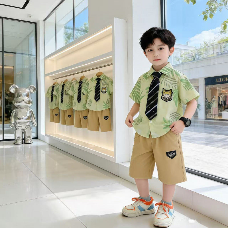 Men's & Children's Boy Summer Clothing Shirt Outfit Korean Style Trendy Nick Fox Children's Suit