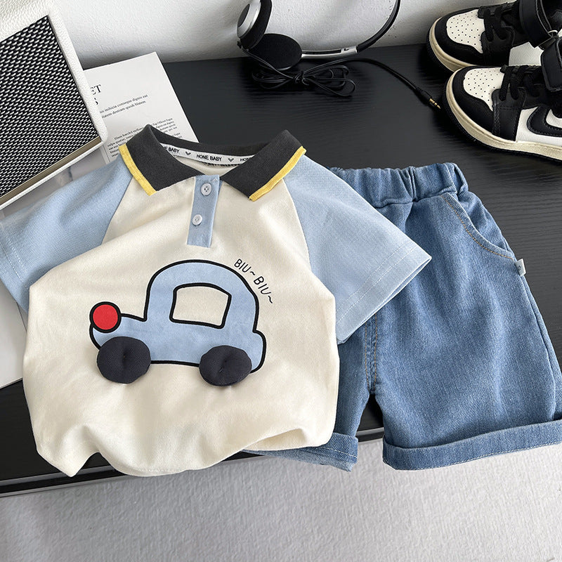 Children's Clothing Casual Cotton Shirt Lapel Short Sleeve Children's Suit