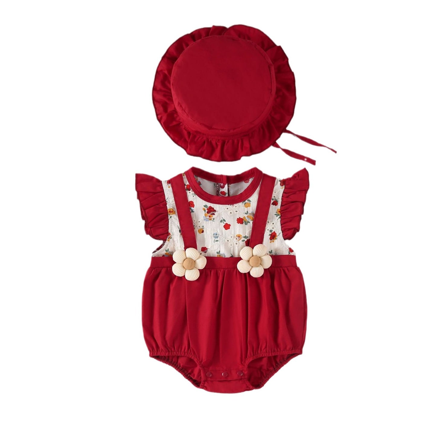Full Moon Flower Short Sleeve Suspenders Jumpsuit, Climbing Suit