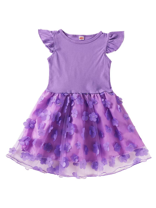 Summer Flower Short-sleeved Princess Tulle Tutu Children's Dress