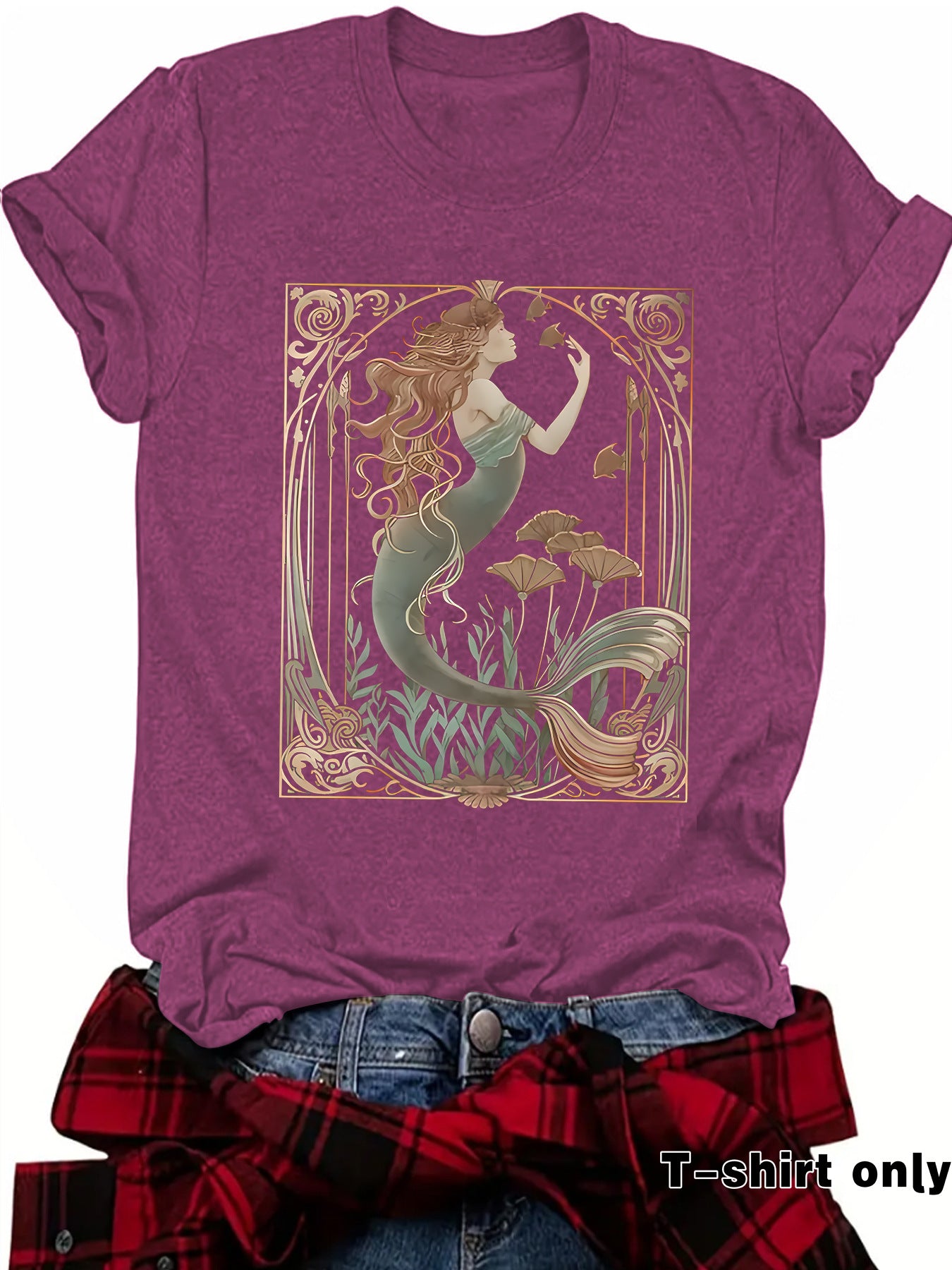 Women's Casual Feminist Mermaid Pattern Summer Round Neck Women's T-shirt