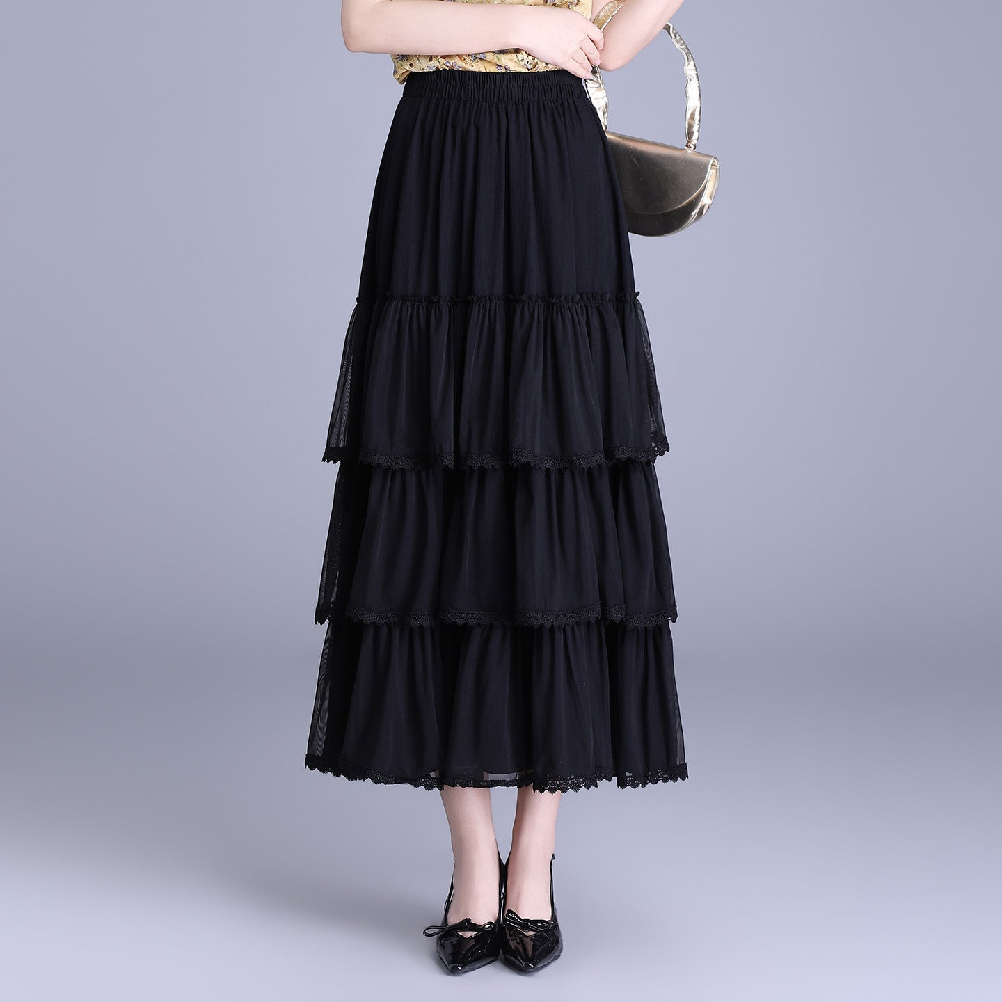 Women's Fairy Mesh A- Line Pleated Cake Gauze Drape Skirt