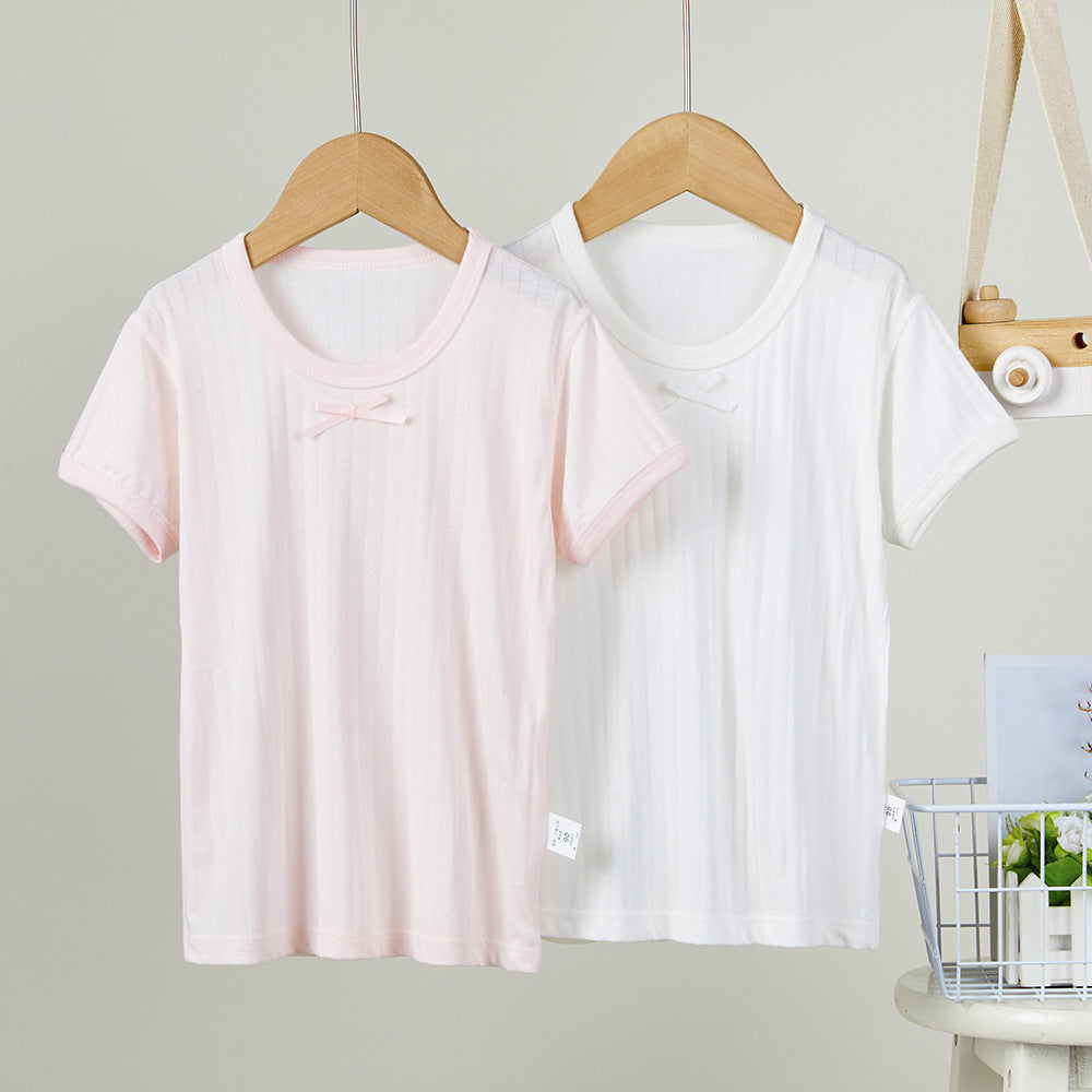 Children's Thin Breathable Short Bottoming Shirt 2 Pieces Solid Children's T-shirt