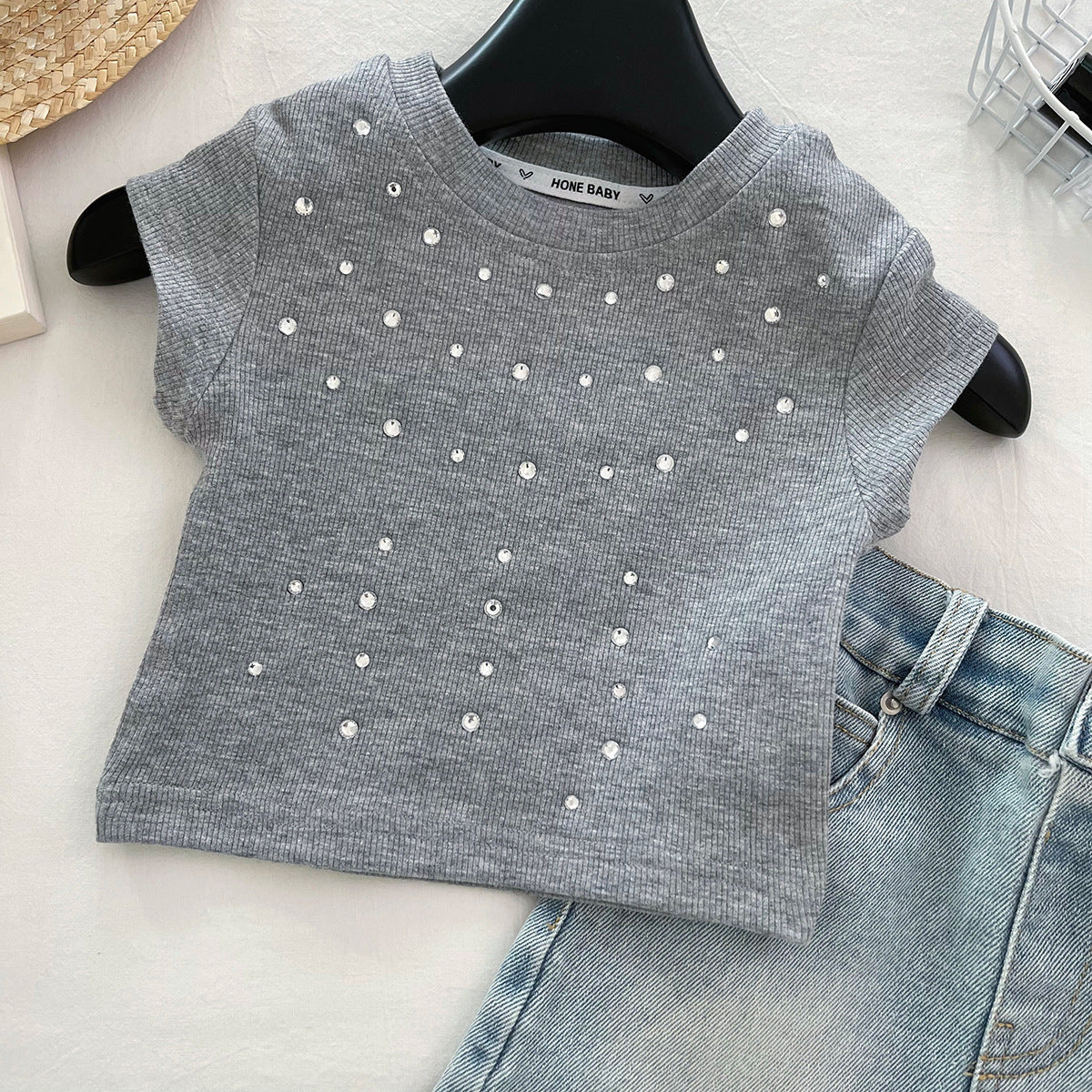 Children's Fashionable Stylish Summer Clothing Denim Skirt Children's Suit