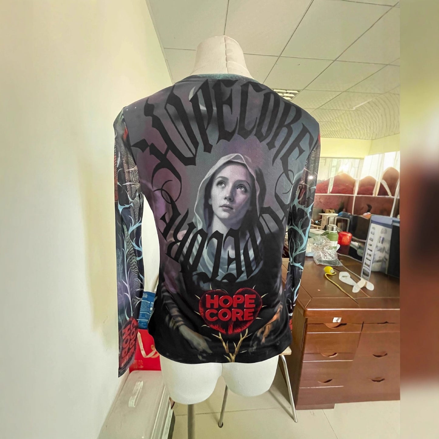 Women's Elastic Digital Printed Mesh Bottoming Shirt Women's T-shirt
