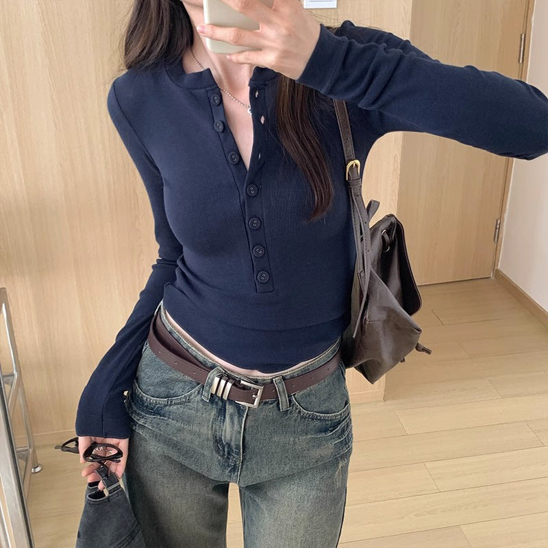 Women's Threaded Long Sleeve Spring Pure Desire Slim Bottoming Shirt Women's T-shirt