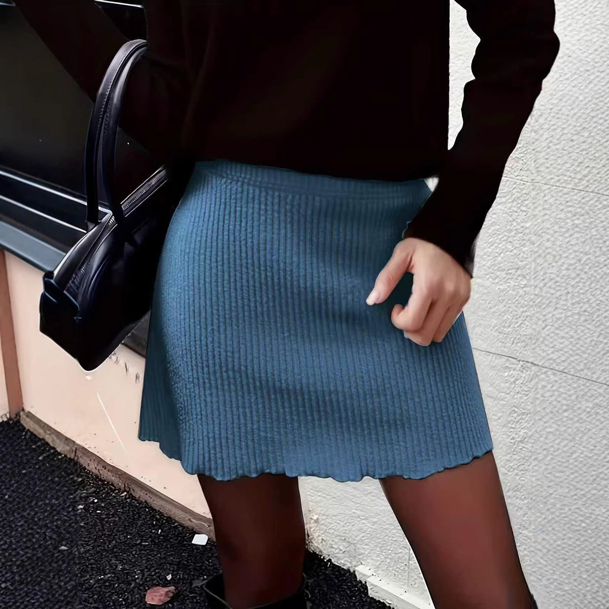 Women's Summer Solid Color Rib High Waist Skirts