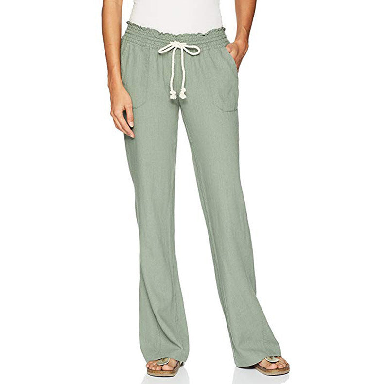 Women's Soft Cotton Linen Pure Color Tied Loose Pants