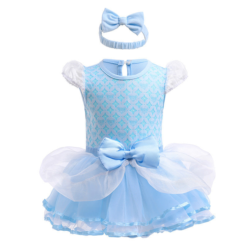 Children's Pullover Romper Short Sleeve Tulle Skirt Jumpsuit, Climbing Suit
