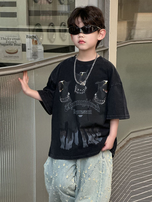 Children's Cartoon Solid Color Summer Boys Korean Style Fashionable Top Short Children's T-shirt