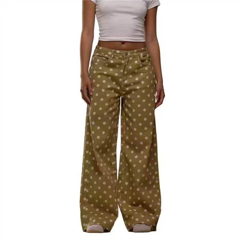 Women's Polka-dot Loose-fitting Casual Denim Trousers Polka Women's Jeans