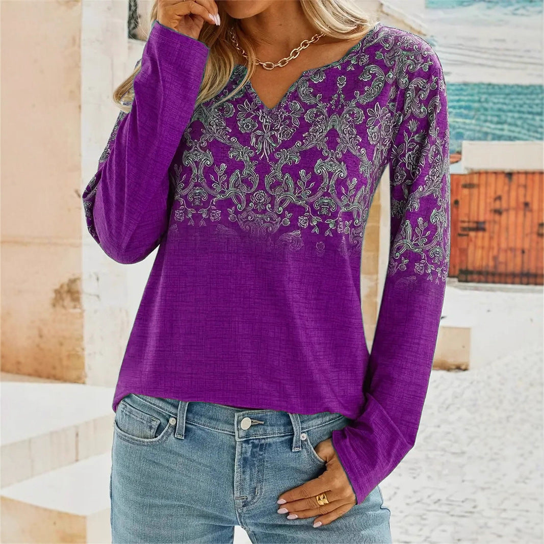 Fashion Casual Ethnic Style Long Sleeve Women's T-shirt