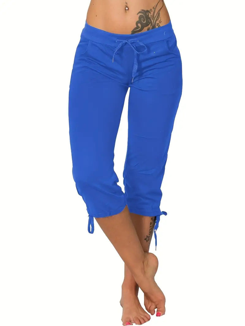 Women's Summer Tied Bow Solid Color Graceful Casual Pants