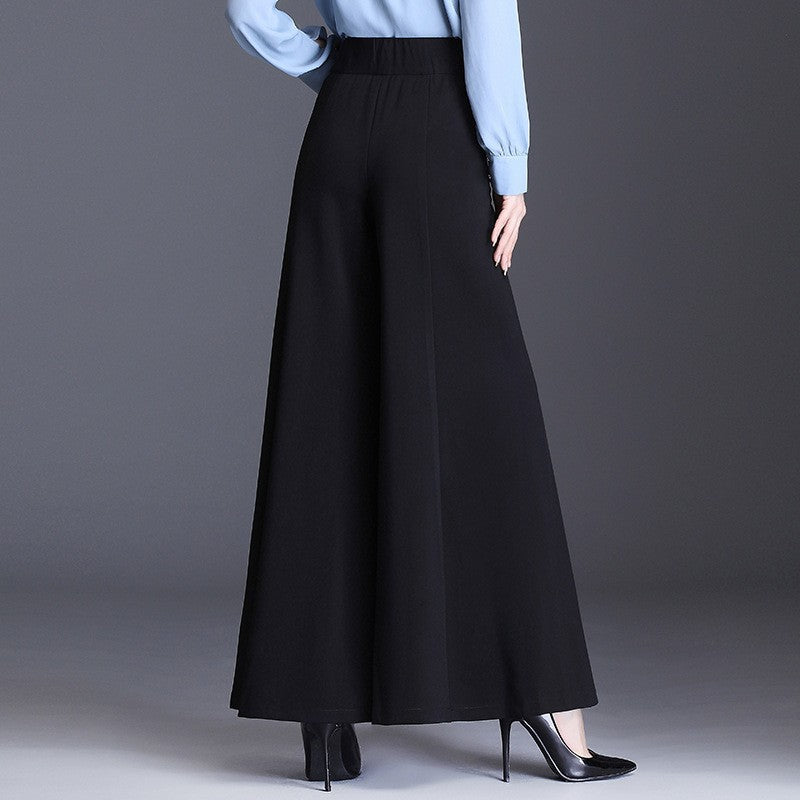 Spring High Waist Flared Loose Culotte Black Casual Pants