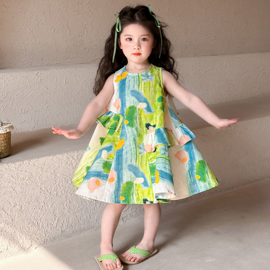 Children's Western Style Fashion Sleeveless Beach Skirt Cotton Children's Dress