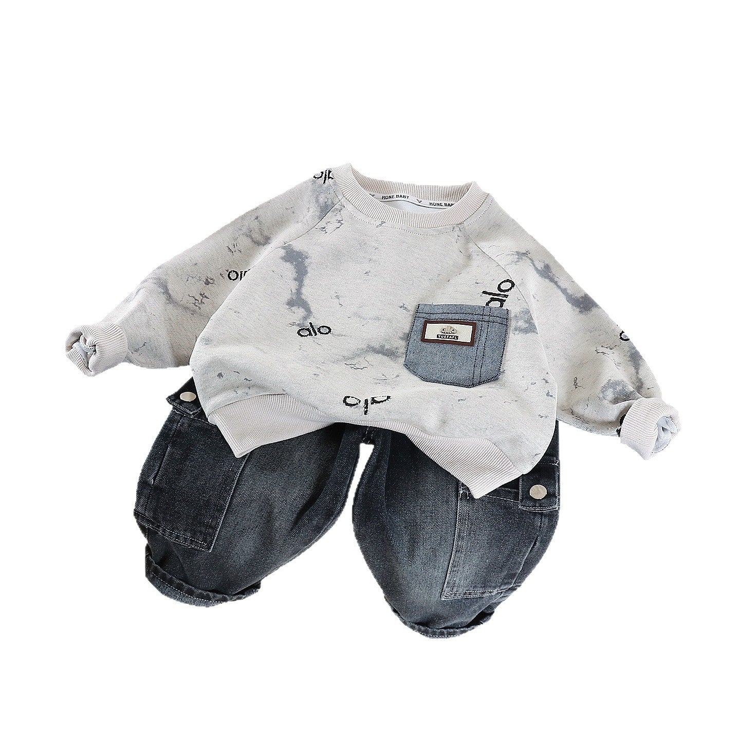 Spring Round Neck Letter Sweater Two-piece Set Handsome Clothes Casual Children's Suit