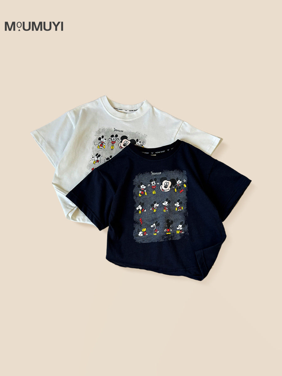 Children's Short-sleeved Korean Style Casual Cartoon Printed Western Loose Children's T-shirt