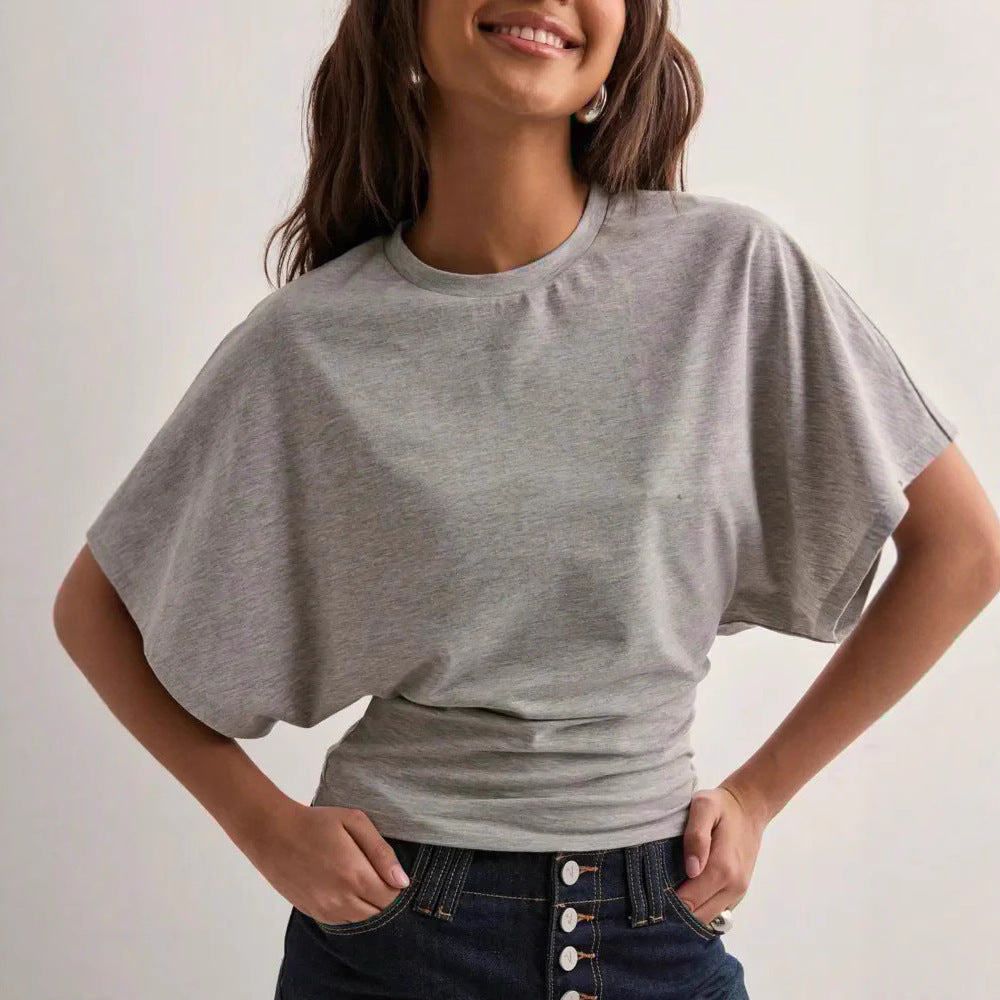 Women's Sense Round Neck Pullover Sleeve Summer Simple Solid Women's T-shirt