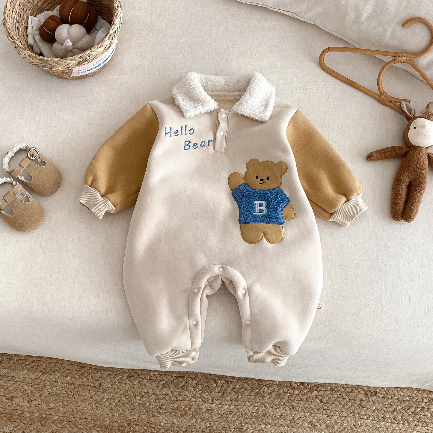 Children's No Bear Winter Fleece-lined Cartoon Romper Jumpsuit, Climbing Suit