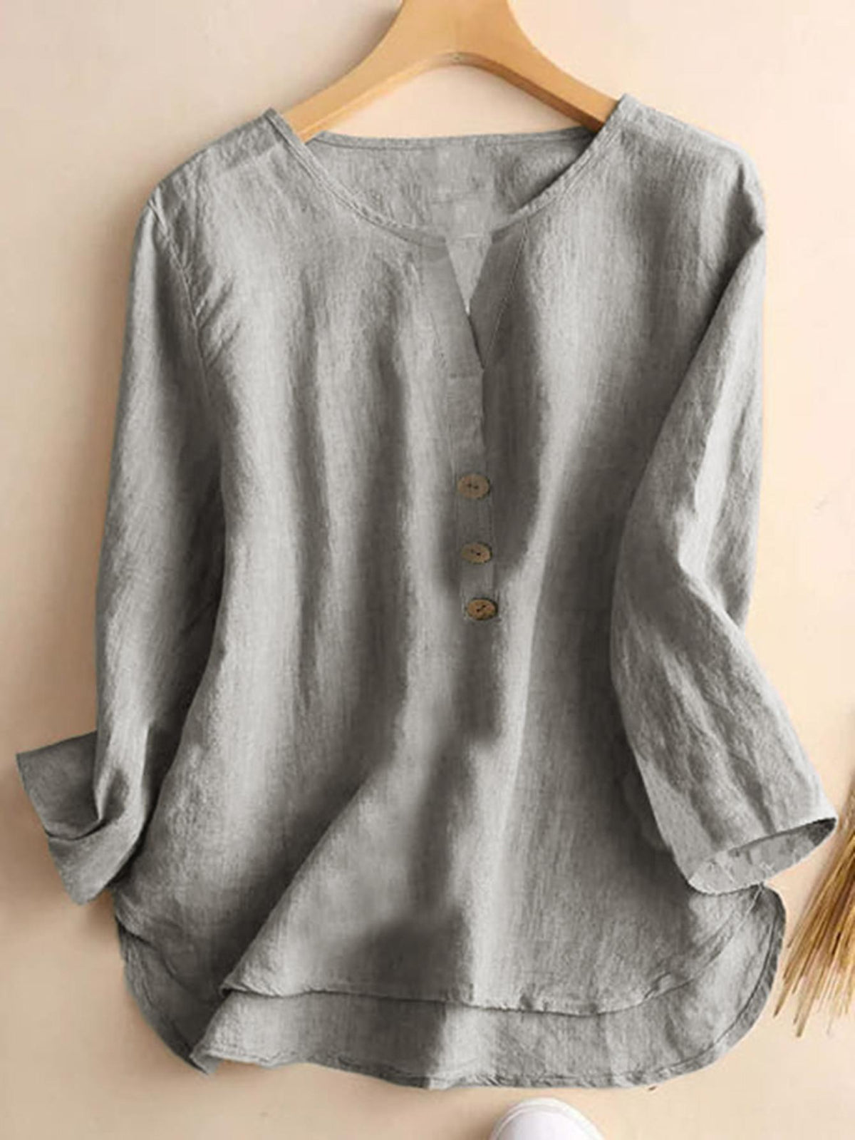 Fashion Ladies Solid Color Notched Collar Shirt Blouse