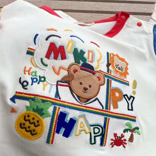 Children's Style Summer Short Sleeve Cute Bear Embroidered Children's T-shirt