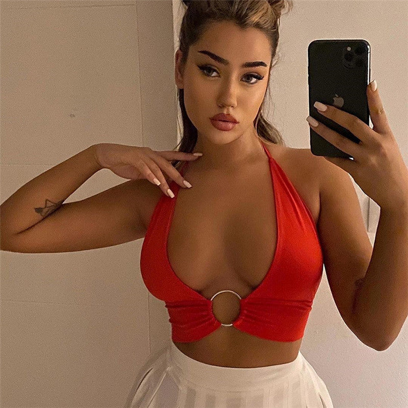 Women's Summer Sexy Deep V Halter Strap Hot Low-cut Small Vest/suspenders/tube Top